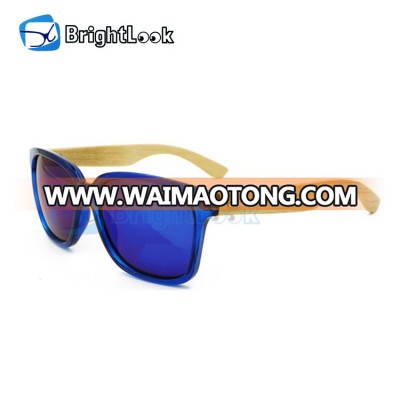 High quality and best selling blue reflective lens unbleached bamboo sunglasses